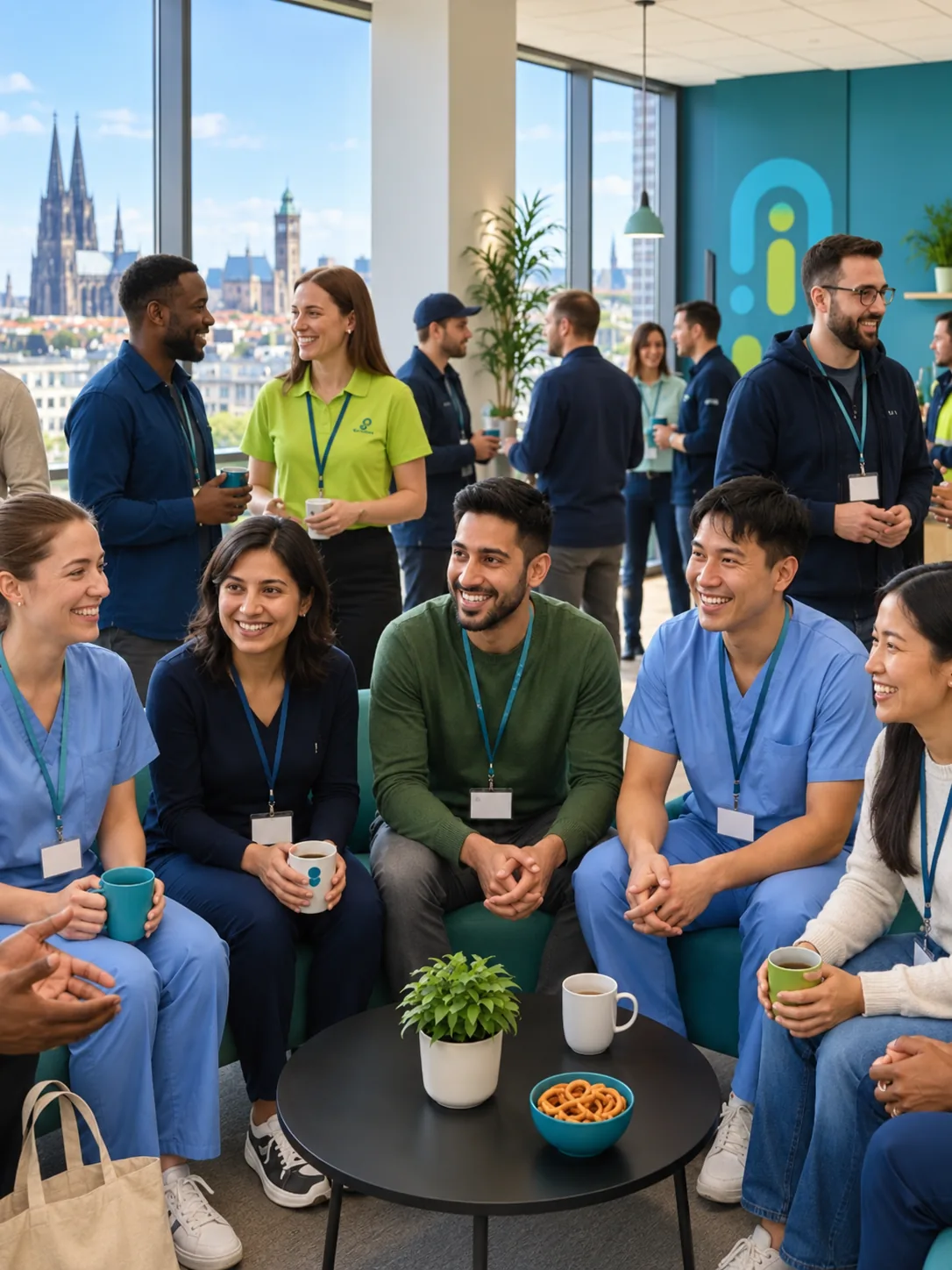 Jobliment community: talents talking over coffee in the office